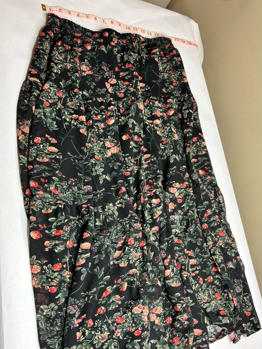 Floral Flowy Maxi Skirt - Black with Rose Print